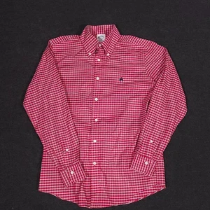 Brooks Brothers Stretch Oxford Button Down Shirt Men Small Red Check Non Iron - Picture 1 of 12