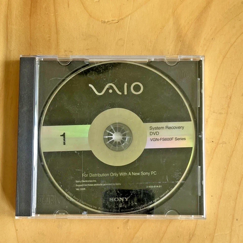 SONY VAIO System Recovery DVD VGN-FS600F Series Disc 1 - Image 1 of 2