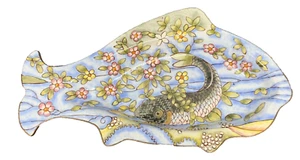 8" Koi Fish Trinket Dish Chinemel B. Yee Porcelain Enamel Copper - Picture 1 of 4