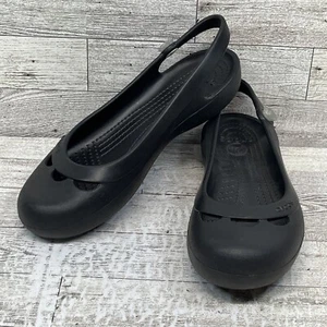 Crocs Jayna Ballet Flats Slingback Womens Size 7 Shoes Flower Button Black - Picture 1 of 10