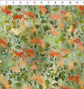 Halcyon Floral Cotton Quilt fabric In The Beginning BTY 6hn 1 Vine Orange