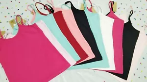 Ladies Stretch Plain Strappy Vest Cami Women's Tank Top Cotton Cami High Quality - Picture 1 of 21