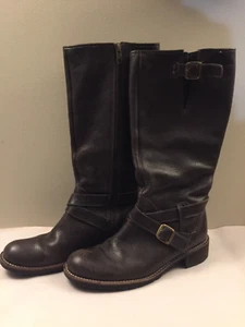 LL Bean Tall Brown Leather Knee High Boots Zip up with buckles Women's 7.5 M - Picture 1 of 14