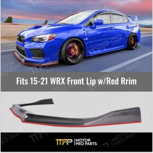 Front Lip Spoiler Bumper Carbon Fiber Print w/Red Trim Fits 2015-2021 Subaru WRX - Picture 1 of 6