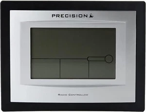 Precision Silver LCD Radio Controlled Alarm Clock, Black - Picture 1 of 4