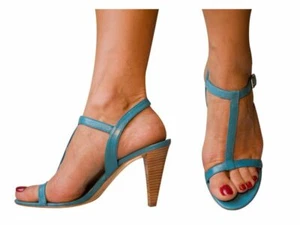 MARC JACOBS Cuero Azul 38 8 Correa Abierta Correa en T Sandalias Tacones Italia - Imagen 1 de 3