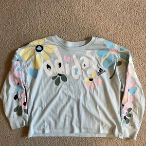 Adidas Girls Long Sleeve Preppy Flower Shirt - Light Blue - Size Medium - Picture 1 of 4