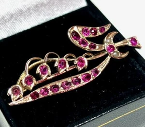 Imperial Russian Lily of the Valley Brooch, Rubies & Seed Pearls, Gold Gems - Picture 1 of 5