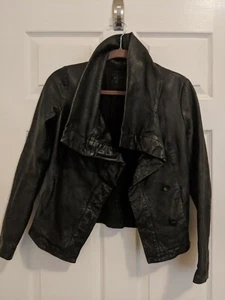 ALL SAINTS Spitalfields Leather Hyde Jacket Black Ruched back Womens Size 6 - Picture 1 of 12