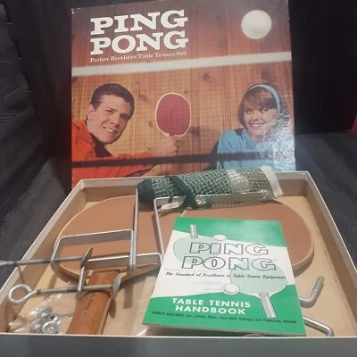 Ping Pong Set Parker Brothers 1965 Net  Wooden Paddles Steel Frame Instructions  - Image 1 of 4