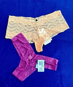 2 Lace Thong Panties sz M 6 Rene Rofe orange Biatta magenta Sheer - Picture 1 of 6