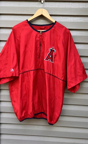 Vintage Anaheim Angels Windbreaker Shirt Jacket XL Red MLB Baseball 3/4 Sleeve Cover