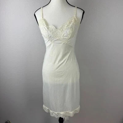 KAYSER Vintage Años 40 50 Mujeres 32 Crema Encaje Lencería Transparente Vestido Sin Mangas Hecho en EE. UU. Foto 1 de 4