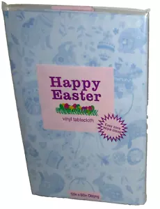 EASTER ~ Vinyl Tablecloth ~ Easter Bunny and Egg Silhouette's ~ 52" x 90" ~BLUE - Picture 1 of 1