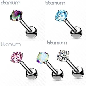 Implant Grade Titanium Cartilage Helix Conch Barbell Stud Gem Hypoallergenic 16g - Picture 1 of 11