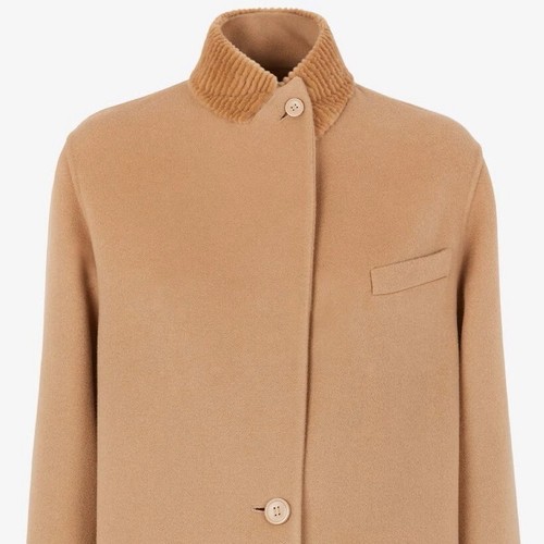 FENDI FF8941W18F0QU5 Cappotto Cashmere Pelliccia Visone Collo a Costine Cammello it42 44 6 8 Uk10 12