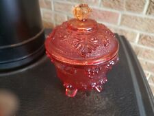 Vintage Jeanette Glass Amberina Covered Footed Candy Dish Grape Pattern
