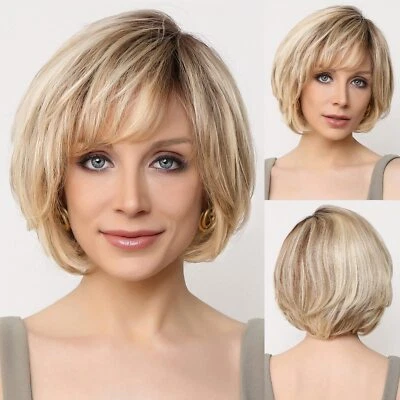 100% Human Hair Lace Wigs with Bangs Short Bob Wigs for Women - Image 1 of 4