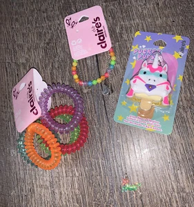 Claire’s Little girls rainbow unicorn bracelet jewelry lipgloss hair tie Lot - Picture 1 of 6