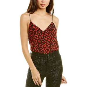 ALICE + OLIVIA Contessa Leopard Print Silk Cami Womens Medium Black Red Tank Top - Picture 1 of 16