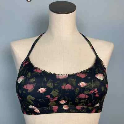 Sujetador deportivo Fabletics Nayara ligeramente forrado negro rosa floral espalda en Y talla XS Foto 1 de 4