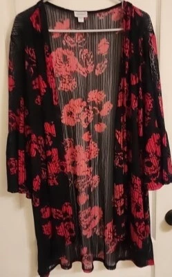 Camisa/Cárdigan Mujer Plus Talla 26/28 Rojo Transparente/Negro Floral Frente Abierto  Foto 1 de 4