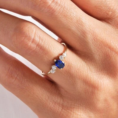 Five Stone 0.66CT Blue & White Lab-Grown Diamond 10K Yellow Gold Engagement Ring - Image 1 of 4