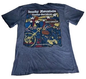Harley Davidson Smokey Mountain Motorcycle T-Shirt Women's 2X Blue Faded Vintage - Picture 1 of 6