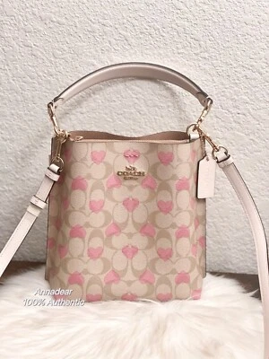 NWT Coach Mollie Bucket Bag 22 In Signature Canvas With Heart Print CP056 - Image 1 of 4