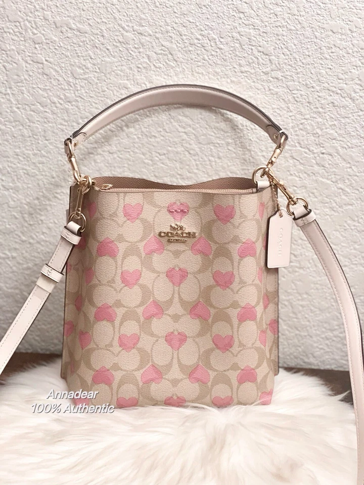Coach Mollie Bucket Bag 22 In Signature Canvas With Heart Print CP056