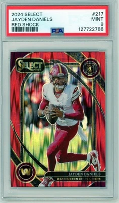 JAYDEN DANIELS RC Rookie PSA 9 - Red Shock Prizm #/249 2024 Panini Select #217 Foto 1 de 3