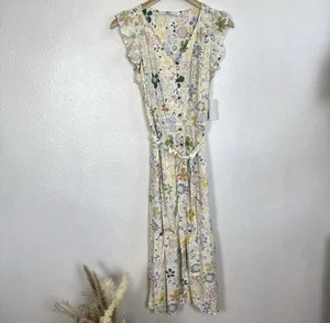 New Sonoma Floral Midi Dress Womens Small Button Front Ruffle Sleeve Cottagecore - Picture 1 of 15