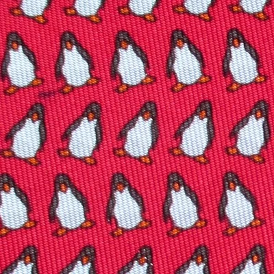 100% НАСТОЯЩИЙ ГАЛСТУК HERME - КРАСНЫЙ с Веселыми Черно-белыми Пингвинами Марширующими Счастливыми Ногами! XL - Изображение 1 из 4