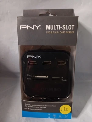 Lector de tarjetas flash PNY USB 2.0 y concentrador USB. SD, Micro SD, M2, 3 puertos USB  Foto 1 de 2