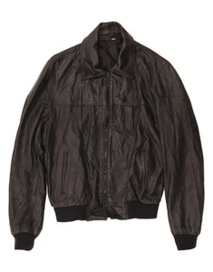 VINTAGE Womens Leather Jacket IT 44 Medium Black CB07 - Picture 1 of 3
