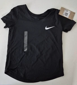Nike Shirt Kids XS Black Short Sleeve Dri-FIT Swoosh Logo Athletic Lightweight - Picture 1 of 6
