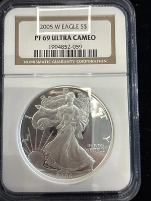 2005 W PROOF SILVER EAGLE NGC PF69 ULTRA CAMEO CLASSIC BROWN LABEL #7652 - Image 1 of 4
