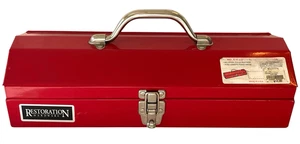 Restoration Hardware Cherry Red Steel Portable Handle 16" Tool Box Made in USA - Picture 1 of 21