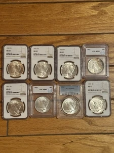 1922-1923 Peace Dollar Lot (8) MS63-MS64 NGC PCGS ICG Graded Silver Set - Picture 1 of 4