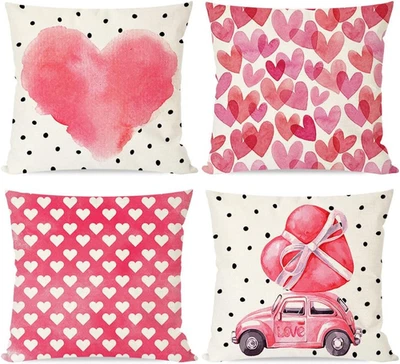 Pink Valentine'S Day Pillow Covers 18X18 Set of 4 Polka Dot Heart Throw Pillow C - Image 1 of 4