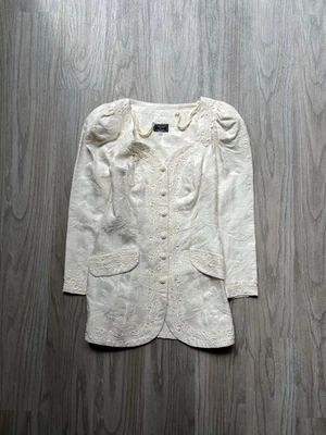 CACHET BY BARI PROTAS 80s Vintage PUFF SLEEVE LACE TRIM BLAZER Sz 3/4 - Image 1 of 4