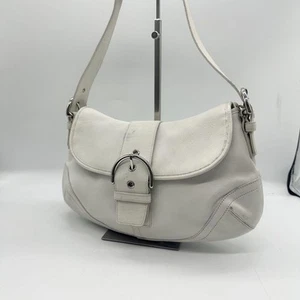 Coach Soho Shoulder Bag Leather Ivory White Stitch Belt Buckle Style from Japan - Picture 1 of 24