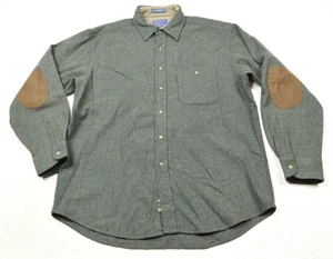 Pendleton Flannel Shirt Mens Large Moss Green Wool Elbow-Patch Long Sleeve - Picture 1 of 11