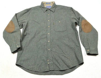 Pendleton Flannel Shirt Mens Large Moss Green Wool Elbow-Patch Long Sleeve - Image 1 of 4