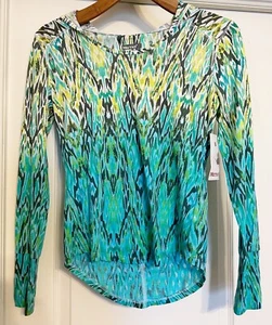 $75 NWT MARMOT Shannon Hoody Shirt Thumbholes Animal Print Neon Celtic Cascade S - Picture 1 of 5