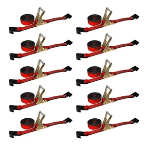 10 Pack Heavy Duty 2" x 30' Ratchet Tie Down Strap w/Flat Hook WLL 3333 LBS Red - Picture 1 of 7