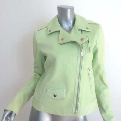 Theory Elenian Leather Motorcycle Jacket Pastel Green Size Medium NEW - Image 1 of 4