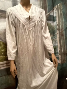 Vintage White Nightgown Pink Trim Zip Front Size Large - Picture 1 of 11