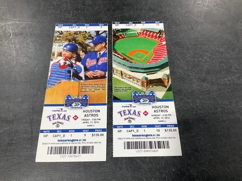 TEXAS RANGERS 2014 TICKET STUB 4/11/14-4/13/14 VS ASTROS Cover