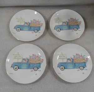 Set of 4  Kathryn White Fine Porcelain Bunny Trail Easter Plates 6" Diameter - Picture 1 of 7